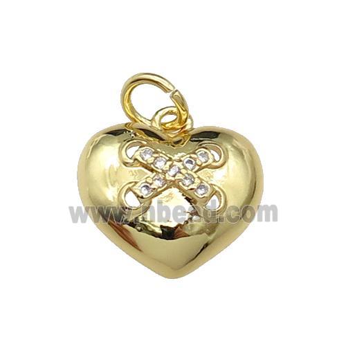 copper Heart pendant paved zircon, gold plated