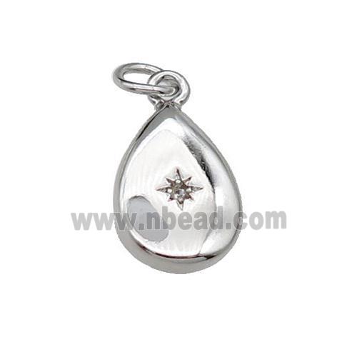 copper teardrop pendant pave zircon, platinum plated