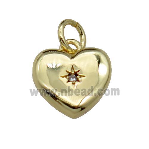 copper heart pendant pave zircon, gold plated