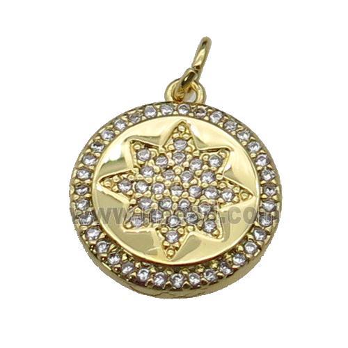 copper circle star pendant pave zircon, gold plated