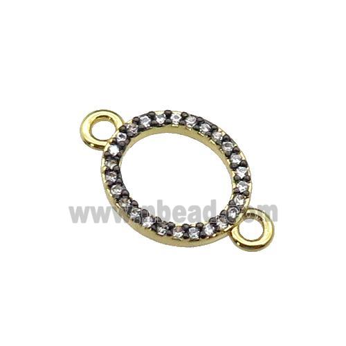 copper circle connector pave zircon, gold plated