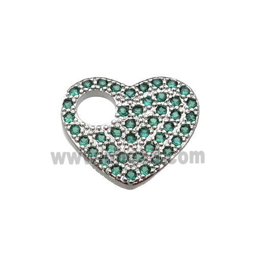 copper Heart pendant pave green zircon, platinum plated