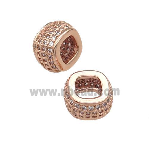 copper rondelle beads pave zircon, large hole, rose gold