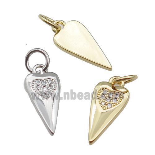copper dart heart pendant pave zircon, mixed