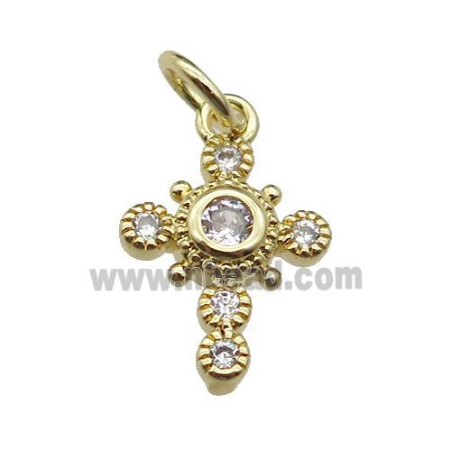 copper cross pendant pave zircon, gold plated