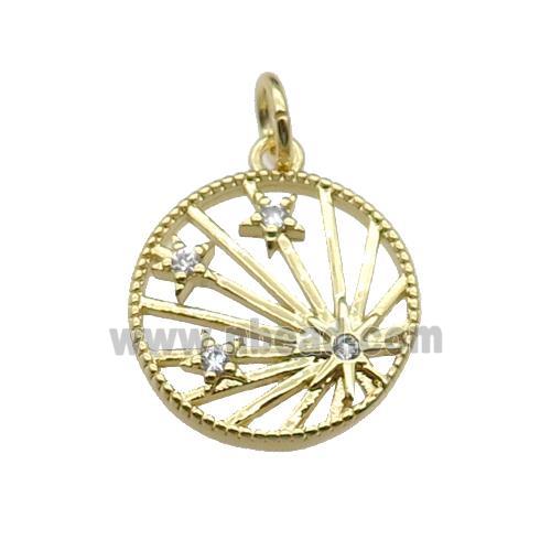 copper circle star pendant pave zircon, gold plated