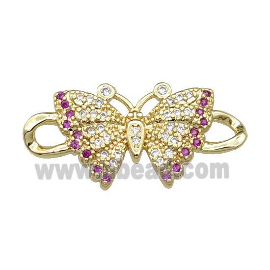 copper Butterfly connector pave zircon, gold plated