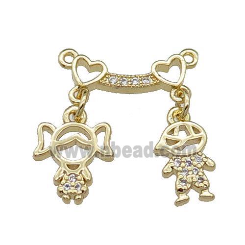 copper boygirl charm pendant pave zircon, gold plated