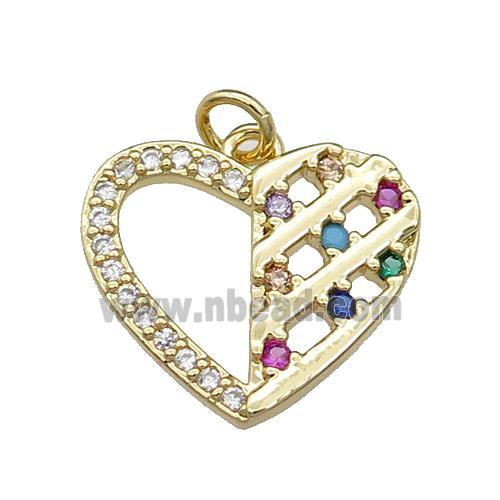 copper heart pendant pave zircon, gold plated