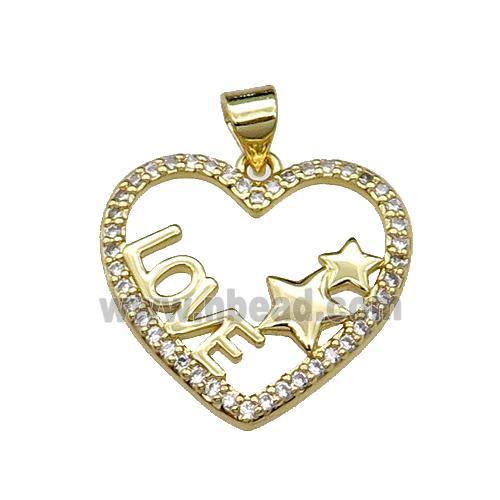 copper Heart pendant pave zircon, LOVE, gold plated