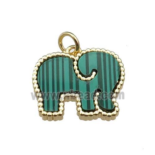 copper Elephant pendant pave malachite, gold plated