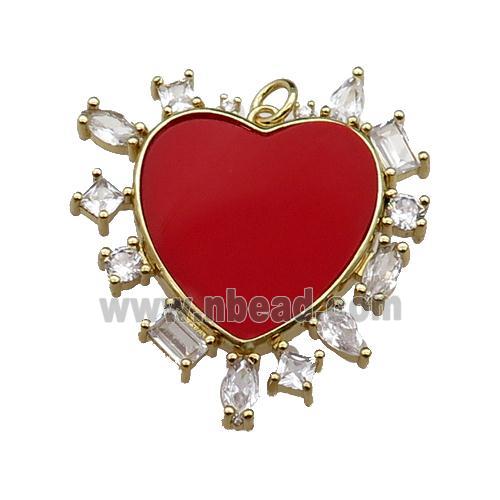 copper heart pendant pave redstone zircon, gold plated