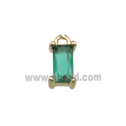 copper rectangle pendant pave green zircon, gold plated