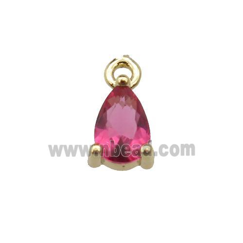 copper teardrop pendant pave ruby zircon, gold plated