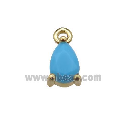 copper teardrop pendant pave blue zircon, gold plated