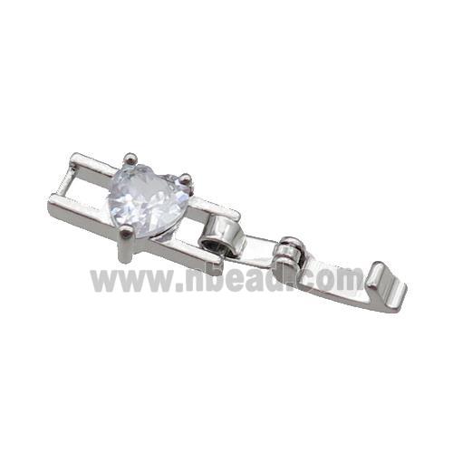 copper clasp pave zircon, platinum plated