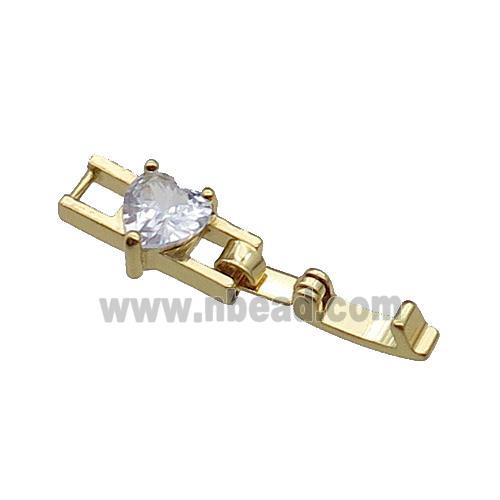 copper clasp pave zircon, gold plated