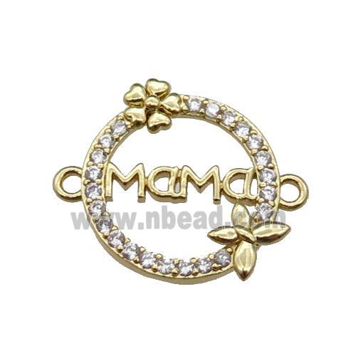 copper circle MaMa connector pave zircon, gold plated