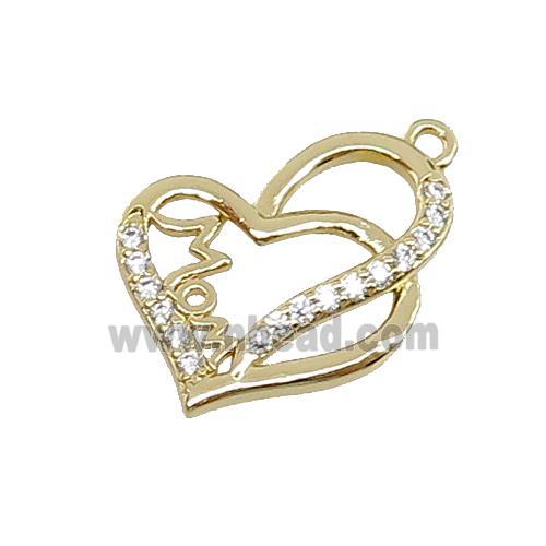 copper Heart MOM pendant pave zircon, gold plated