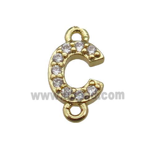 copper letter-C connector pave zircon, gold plated