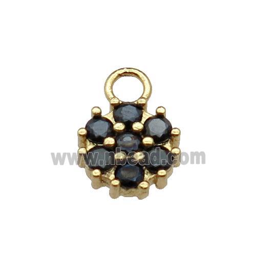 copper flower pendant pave black zircon, gold plated