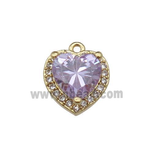 copper Heart pendant pave zircon, lavender, gold plated