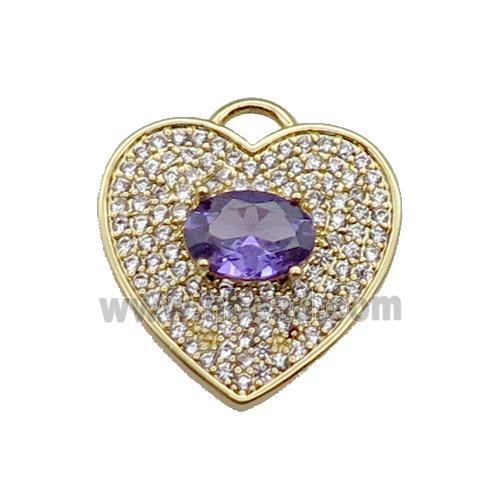 copper Heart pendant pave zircon, purple, gold plated