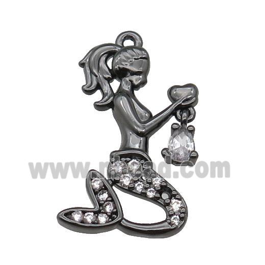 copper Mermaid charm pendant pave zircon, black plated