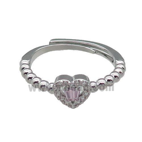 copper Heart Ring pave zircon pink adjustable platinum plated