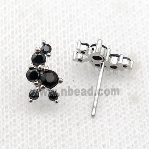 copper Stud Earrings pave black zircon platinum plated