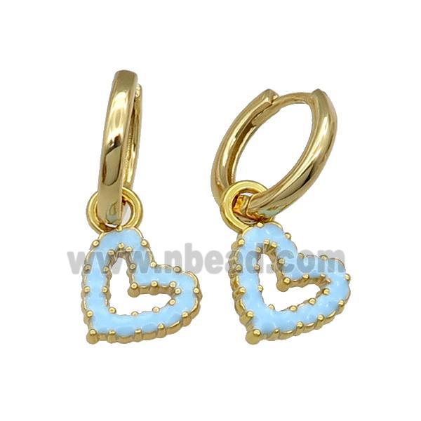 copper Hoop Earring blue enamel heart gold plated