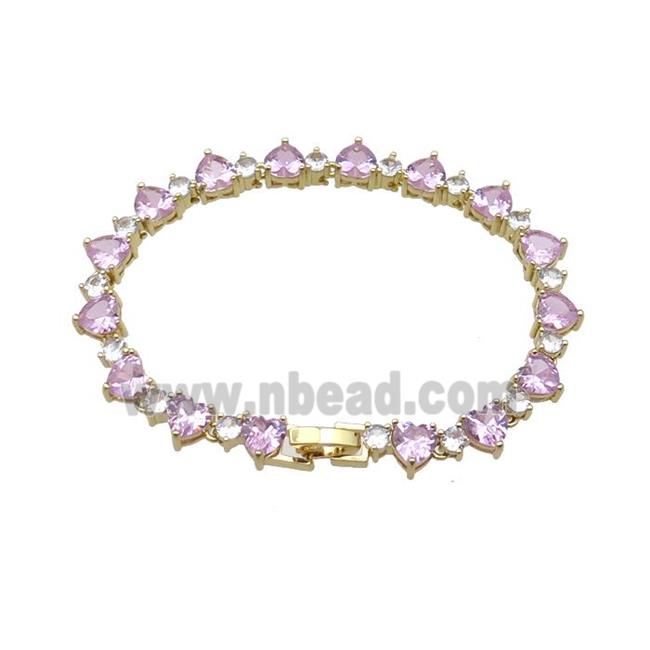 copper Bracelet pave pink zircon, gold plated