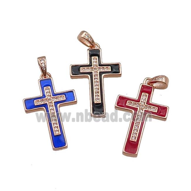 mix copper Cross pendant pave zircon enamel rose gold