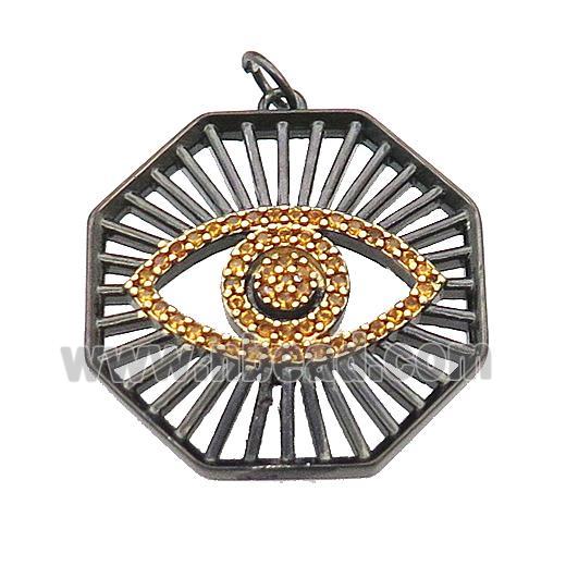 copper octagon pendant pave zircon Eye black plated