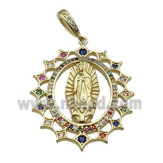 copper Jesus pendant pave zircon religious gold plated