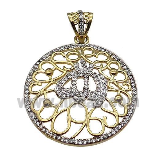 copper circle pendant pave zircon gold plated