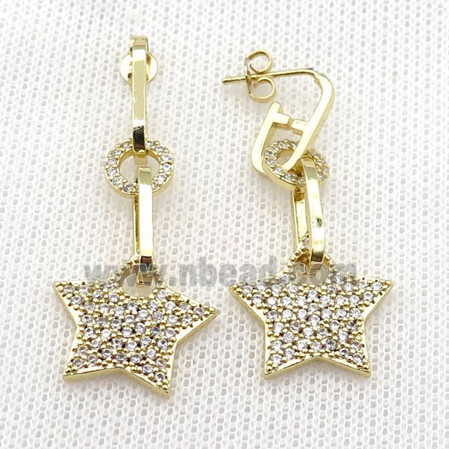 copper Stud Earring pave zircon star gold plated