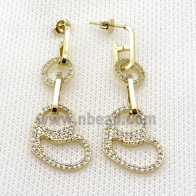 copper Stud Earring pave zircon heart gold plated