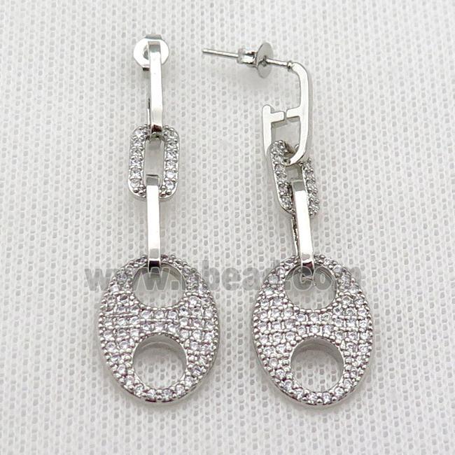 copper Stud Earring pave zircon pignose platinum plated