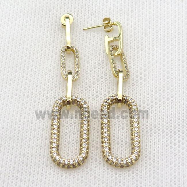 copper Stud Earring pave zircon oval gold plated