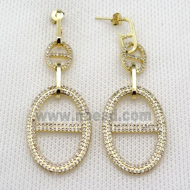 copper Stud Earring pave zircon oval gold plated