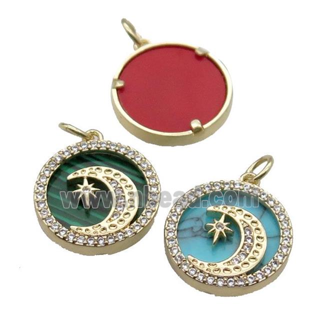 mix copper circle pendant pave zircon gemstone Moon gold plated