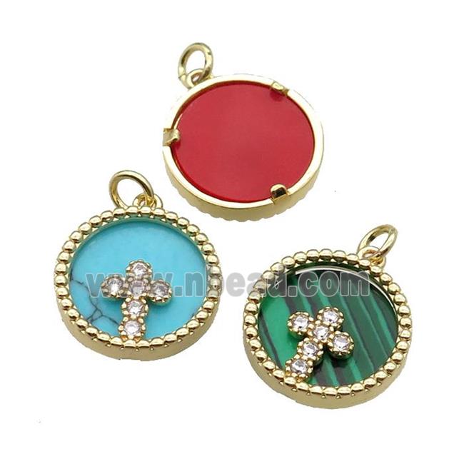 mix copper circle pendant pave zircon gemstone Cross gold plated