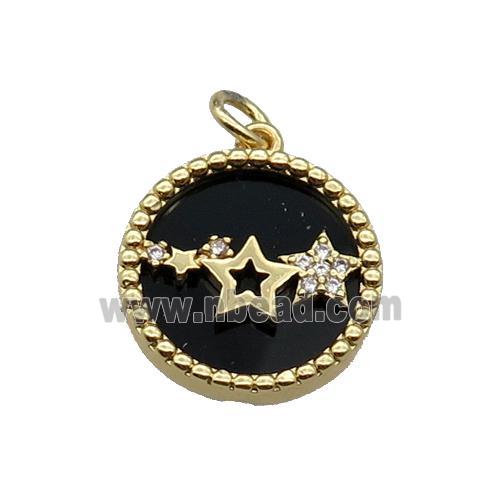 copper circle pendant pave zircon black stone star gold plated