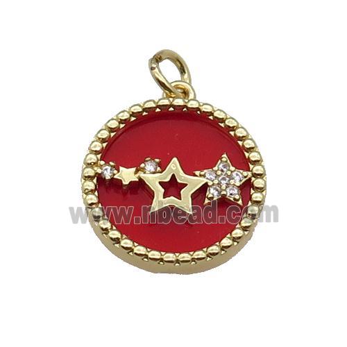 copper circle pendant pave zircon red stone star gold plated