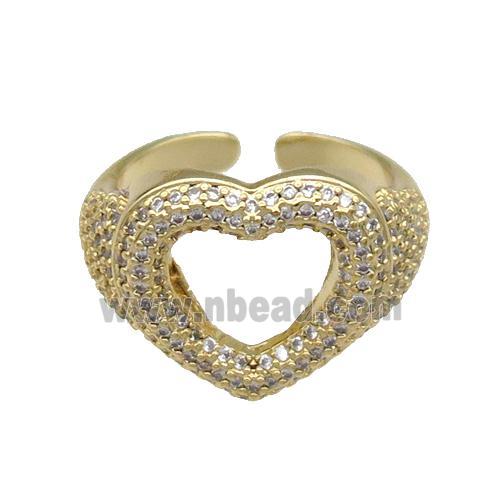 copper Ring pave zircon Heart gold plated