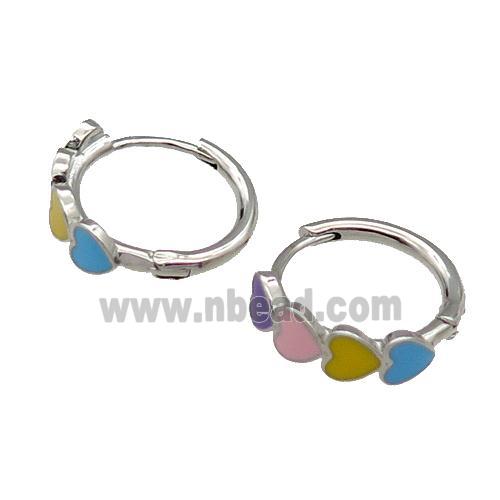 copper Heart Hoop Earrings multicolor enamel platinum plated