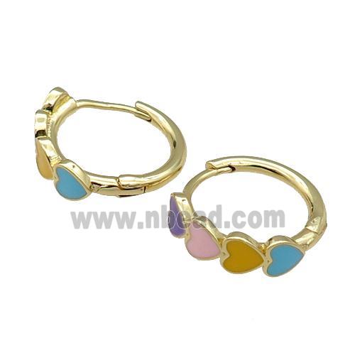 copper Heart Hoop Earrings multicolor enamel gold plated