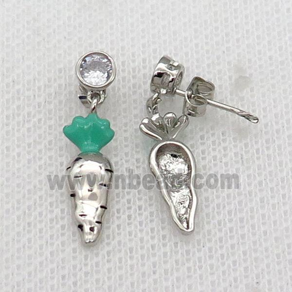 copper Radish Stud Earring green enamel platinum plated