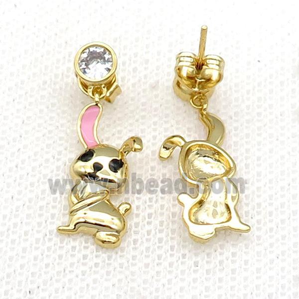 copper Rabbit Stud Earring pink enamel gold plated